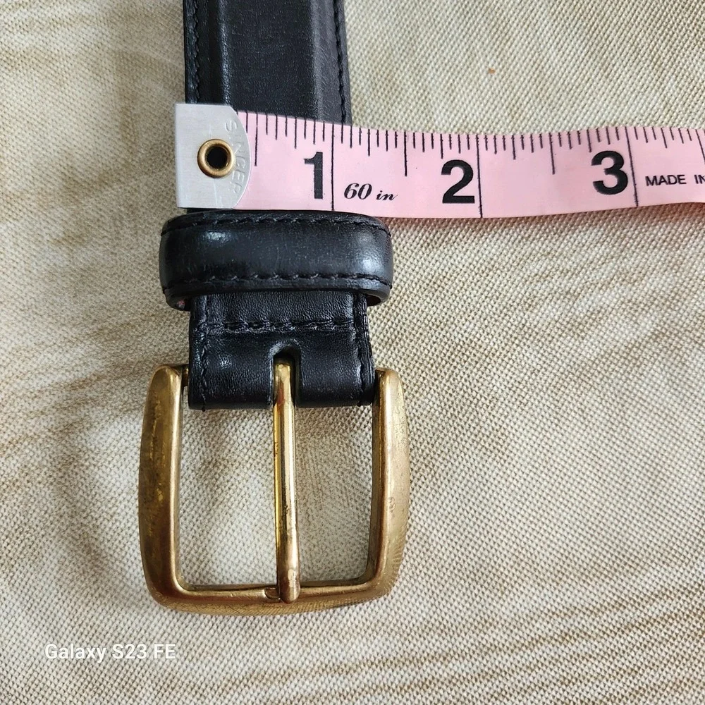 Cole Haan Leather Belt Mens 34 Black Brass Buckle Classic Dress Business Casual